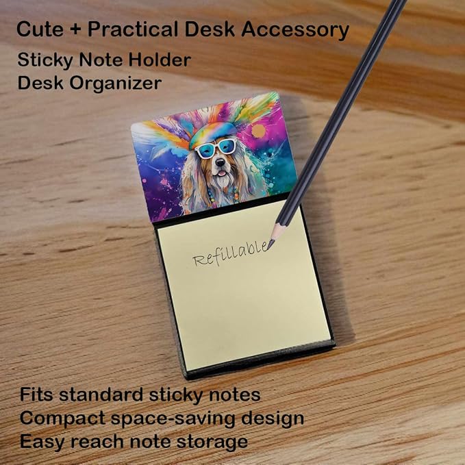 Caroline's Treasures Bearded Collie Hippie Dawg Sticky Note Holder Refillable Dispenser Self-Sticky Note Pads, Memo Pads Blank Desk Accessories
