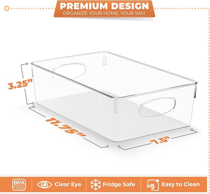 Sorbus Fridge Organizers and Storage, Clear Bins (Extra Large, 10 Pack) | Handles support easy access and transport for pantry shelves, freezers, drawers and medicine-cabinet organization.