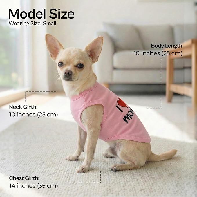 Parisian Pet I Love My Mommy Dog Shirt 100% Cotton Shirts for Large Dogs - Pink Sleeveless Girl Pet Clothes - Lightweight Pet Tshirts - Breathable Puppy Clothes - Stretchy Dog Summer Shirt