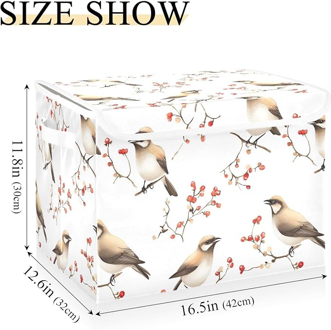 Cartoon Cedar Waxwing Birds White Storage Container Containers For Storage With Lid for Blanket Moving