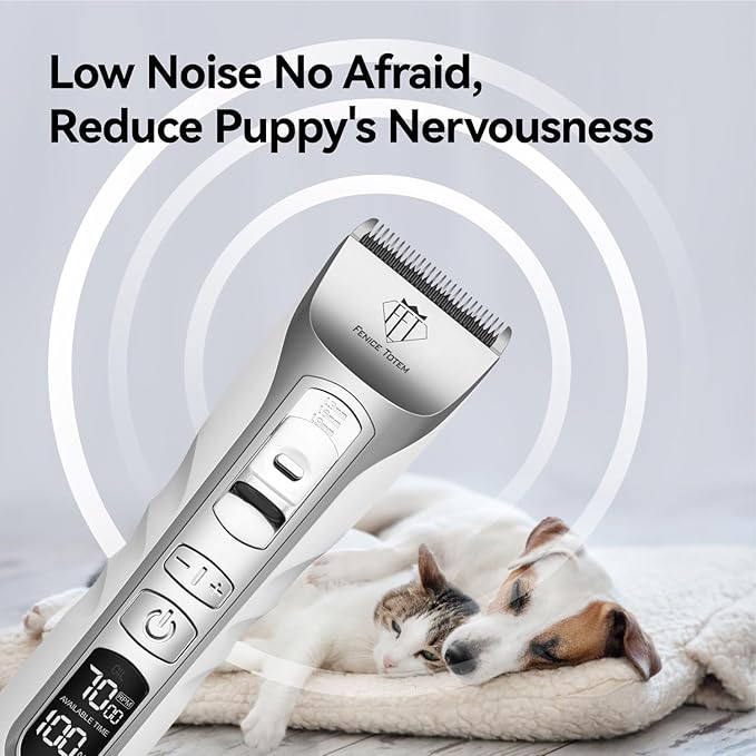 Professional Electric Dog Grooming Clippers, 5000mAh Battery, LCD Display, Type-C Charging, Silver P200 (White, 5000mAh)