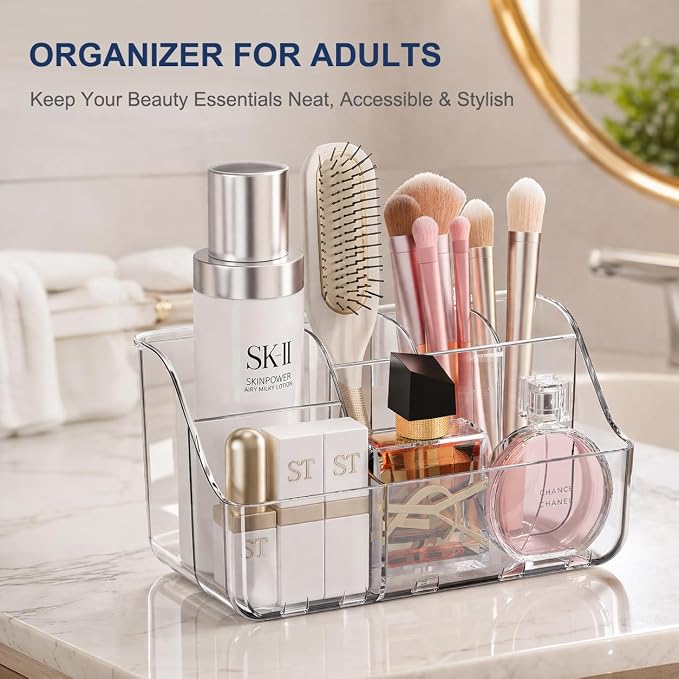 Sotfamily Clear Kids Toothbrush Holders for Bathrooms, 1 Pack(No-Drill) | Space-Saving Wall-Mounted Tooth Brush & Toothpaste Holder for Bathroom Countertop or Wall, Bathroom Organizers and Storage