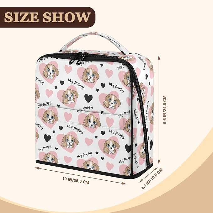 MCHIVER Pets Puppy Makeup Bag Travel Makeup Bag for Women | Stand-Up Large Makeup Bag Organizer with Handle and Divider for Travel Accessories, 10x4.1x9.6 In