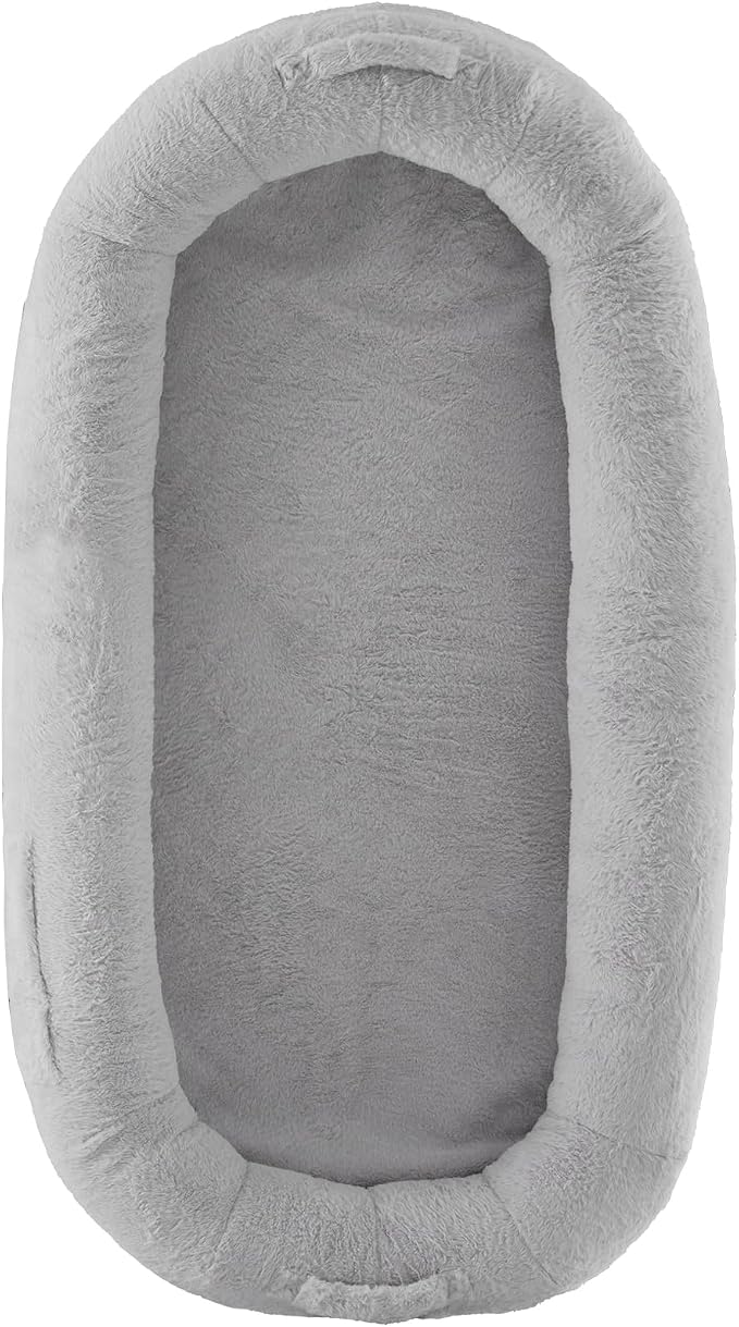 VEVOR Human Dog Bed, 67.7"x35"x9.8" Human Dog Bed for Adult People, Large Size Beds with Washable Faux Rabbit Fur Cover, Egg Orthopedic Foam, Storage Pocket, Bean Beds for You and Pet, Light Grey