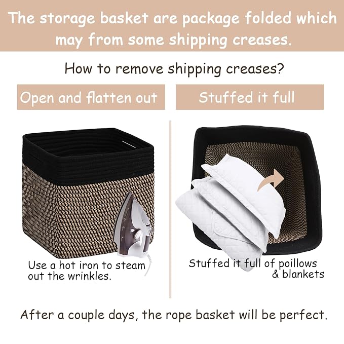 COMFY-HOMI 3PACK Cotton Rope Square Basket with Handles for Shelves|Dog Toy Bin and Storage|Baby Gift|Shoe Organizer|New 11" x 11" x 11" for Living Room