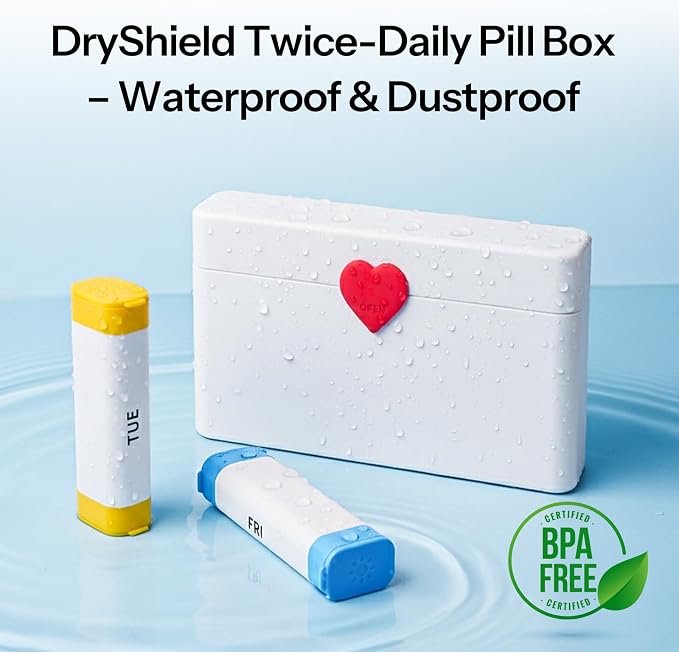 Daviky Weekly Pill Organizer 2 Times a Day, 7 Day AM PM Travel Pill Box | 14 compartments for 7-day AM PM use, compact and travel-friendly, with clear labels and secure storage for pills and vitamins