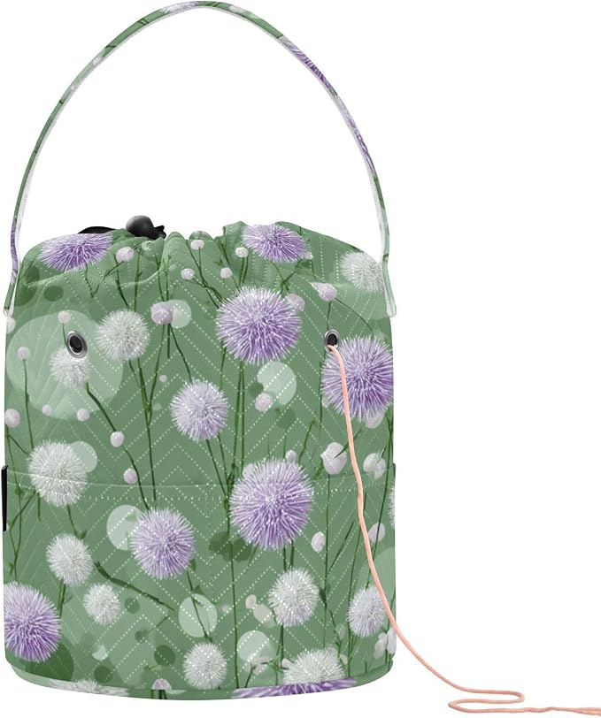 Tatenale Crochet Bag Yarn Bag Knitting Project Bag with Pockets and Handle Portable Yarn Storage Organizer Tangle Free 8.3x11 InchDark Green Flowers Blooms23
