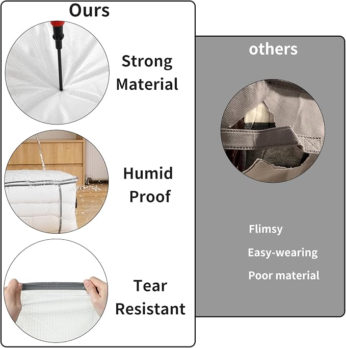 3 Pack Under Bed Storage Bags, Humid-proof Material Plastic Underbed Storage Containers, Blanket/Clothes Storage Bins with Lid, Closet/Bedding Comforter/Sheet Storage and Organizer