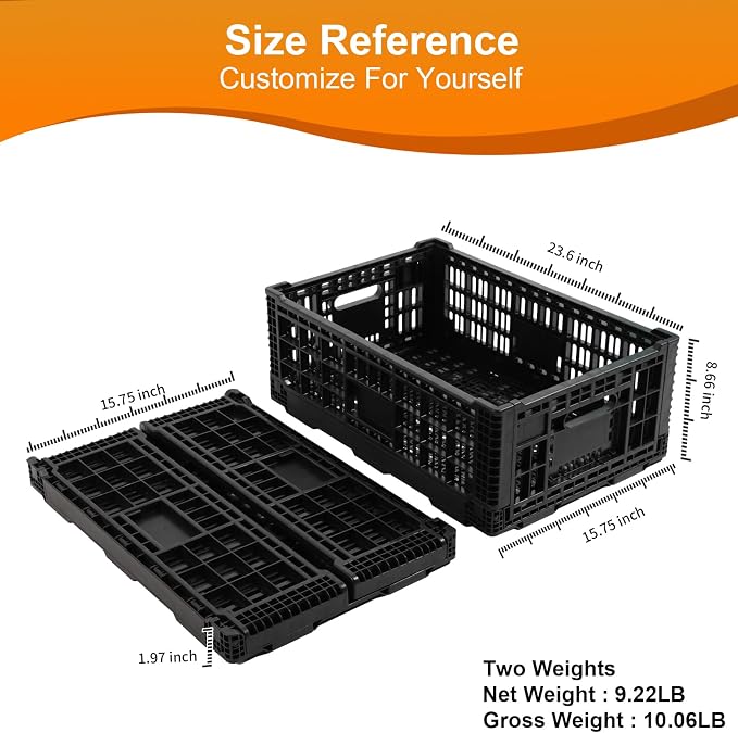 Collapsible Storage Bin Container，52 Liter Transfer heavy duty plastic storage box , Versatile Storage Basket milk crates (2)