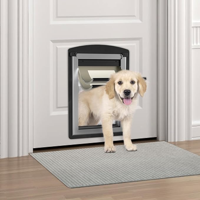 Cat Door for Exterior, Fits Cats Up to 15/40LBS, White, S&M (Black-M)
