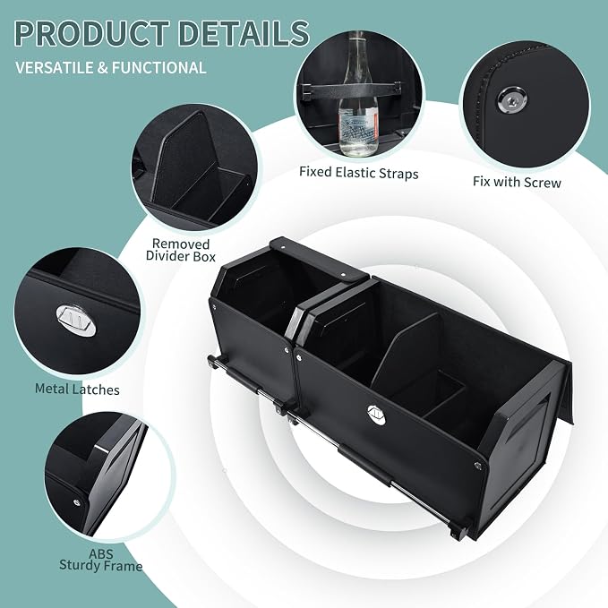 Leather Car Trunk Organizer SUV Trunk Organizer Car Trunk Storage Organizer | Large Trunk Organizer with Lid and Sturdy Handle Car Cargo Storage Box (Black, 36.2 x 11.4 x 12.2in)