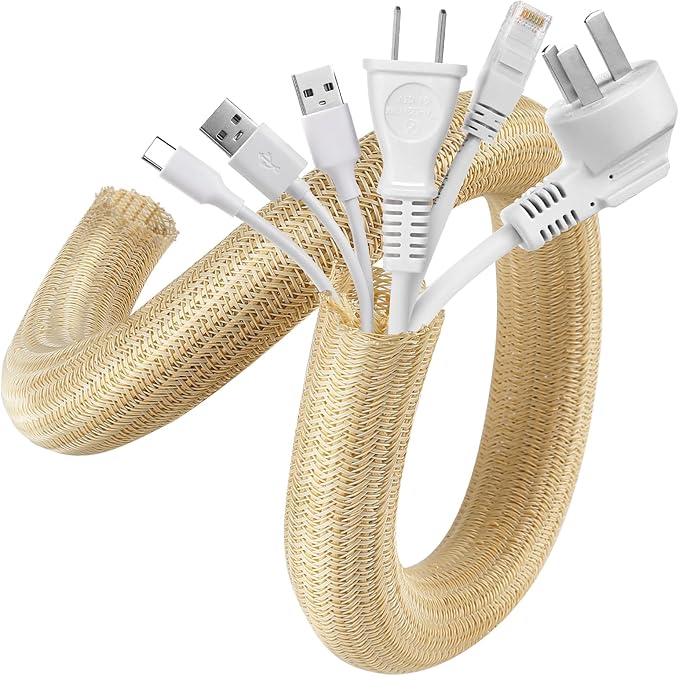 AGPTEK Cable Sleeve, 2 Pack 5ft - 1.2 Inch Cable Management Hide,Wood Color | Desk Cord Cover Organizer Wire Hider for Office Computer TV Wire Loom Tubing Pet-Proof Cord Protector from Cat Dog Chewing