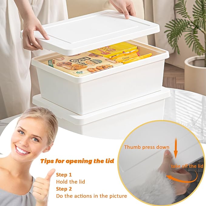 8-Pack 56QT+15QT Stackable Storage Bins, White | Stackable Plastic Storage Bins with Lids – Large Multi-Purpose Organizer for Home, Garage, & Trunk
