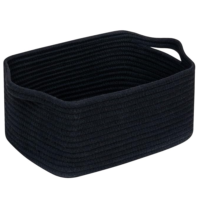 CubesLand Cube Storage Organizer Basket Bin, Cotton Rope Shelves Basket | Durable Woven Rectangular Shelf Basket for Organizing, Nursery Toys Basket, Black Basket