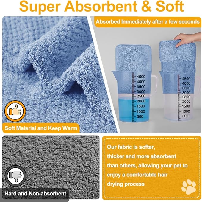 Medium to Large Size Dog Bathrobe, Quick Drying Super Absorbent Microfiber, Warm Dog Towels, Adjustable Hoodies and Belts for Dog Bath Products (Blue Jacquard, 4XL-Fit for 45 to 75 Pounds)