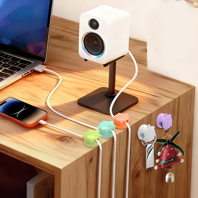 Rotatable Cable Clips, 8 Pack Cord Holder for Nightstand White | Self-Adhesive Cord Clips, Dorm Room Essentials, Cable Holder for Cords, Cord Management for Desk Office Car Wall