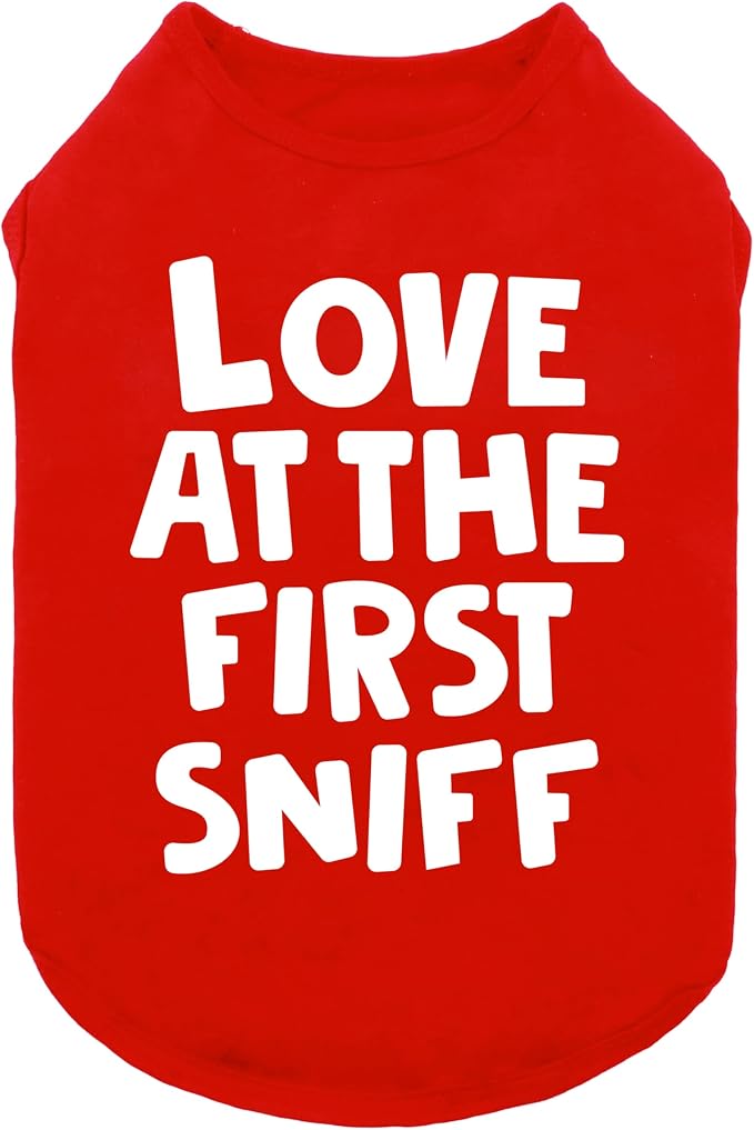 Fitwarm Love at The First Sniff Shirt, Valentines Outfit, Summer Clothes for Small Dogs Boy Girl, Funny Tshirt, Lightweight Breathable Cotton, Pet Cat Outfit, Red, XXL