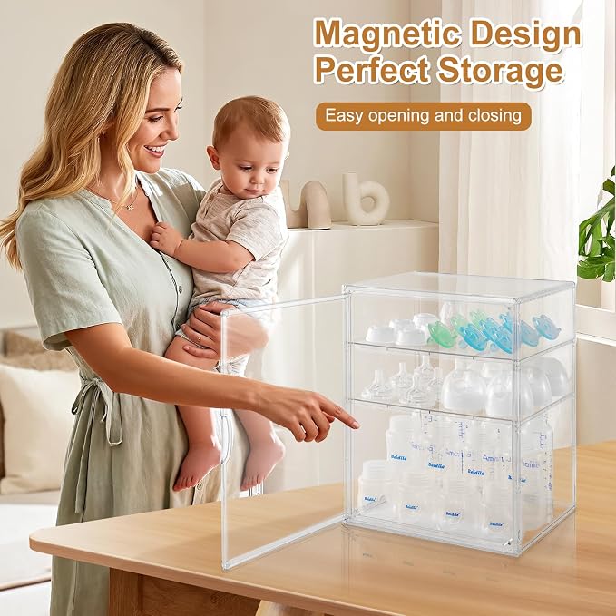 ERTIUANIO Baby Bottle Organizer – 3 Tier Acrylic Bottle Storage Organizer container, Clear Plastic Bottle Station Organizers Drawers for Countertop Kitchen Cabinet Vanity, Bathroom, Gifts for New Mom