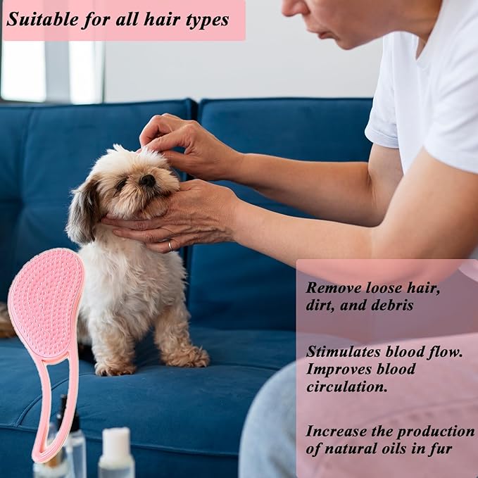 Dog Grooming Brush, Soft Puppy Massage Brush, Pet Hair Bathing Brush Comb, Hangable Grooming Tool for Poodles, Teddy, Yorkies, Maltese, Shih Tzu, Chihuahua (Pink)