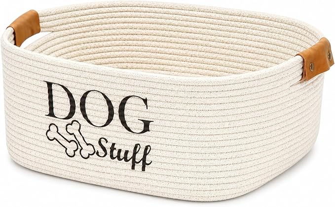 Square Dog toy basket storage Cotton Rope Storage Basket Pet/Pet Toy And Accessory Storage Bin Doy Toy Box-Beige