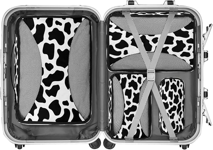 4 Set Packing Cubes for Travel, Cow Print Packing Cubes for Women, Travel Luggage Packing Organizers, Packing Cube Set, Cow Prints