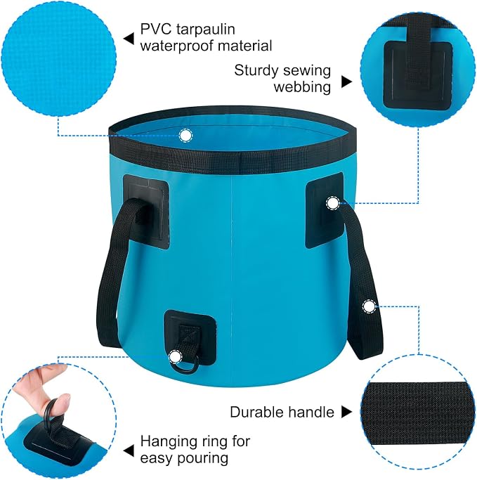 5 Gallon Collapsible Bucket with Handle, Car Wash Bucket Foldable Water Storage Container for Camping Fishing Beach Gardening, Portable Laundry Wash Basin for RV Cleaning Supplies Swamp Emergency Prep
