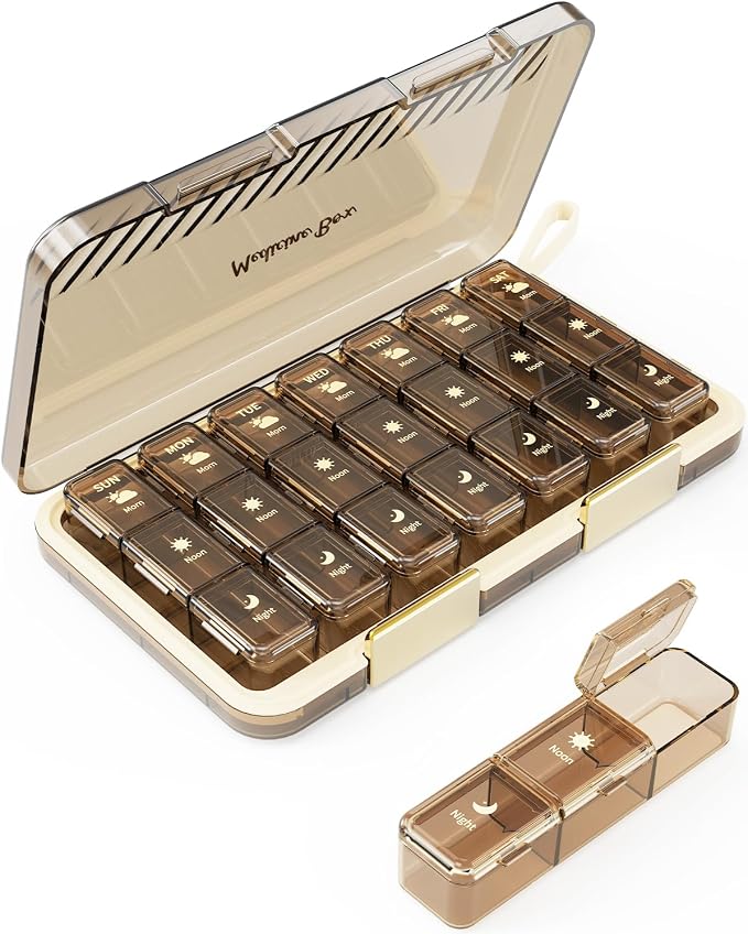 Pill Organizer 3X a Day, Large 7 Day 3 Times a Day Weekly Pill Box with 7 Detachable Pill Containers, Portable Daily Travel Medicine Pill Case Medicine Organizer for Fish Oil Supplement【Upgraded】