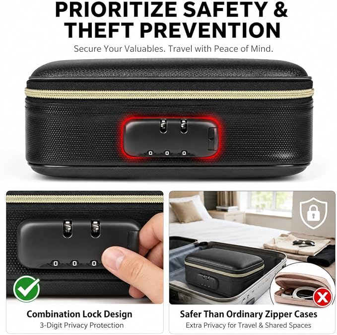 Fireproof Travel Jewelry Organizer Case with Lock & 6 Binder Pages | Silicone-Coated Fiberglass, Tangle-Reducing Layout，Clear Storage Book for Necklaces, Earrings, Rings & Bracelets-Bag Only