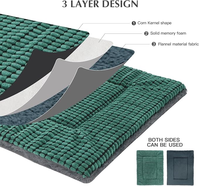 BVAGSS Reversible Dog Crate Pad, Memory Foam Pet Bed Mat, Soft Warm Machine Washable Sleeping Kennel Mattress for Small Medium Dogs XH079 (30''x20''x1.6'',Green)