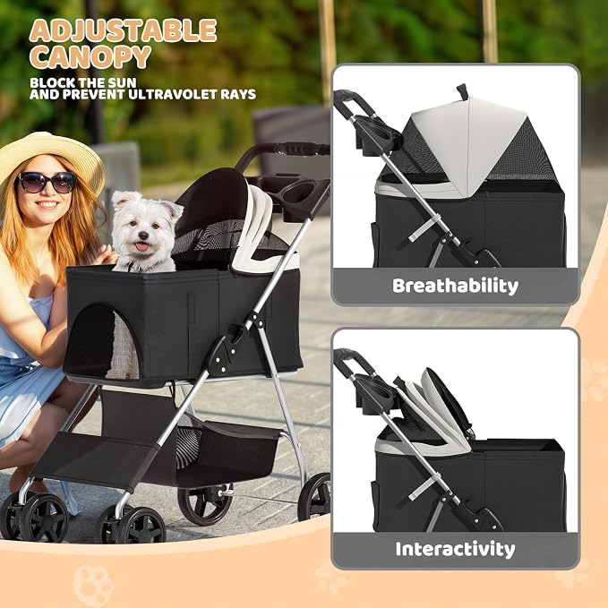 Magshion 3-in-1 Foldable Pet Stroller for Small to Medium Dogs and Cats | Dog Travel Jogger with Detachable Carrier, Cup Holder & Storage Basket, For Small/Medium Dogs & Cats Up to 33 lbs