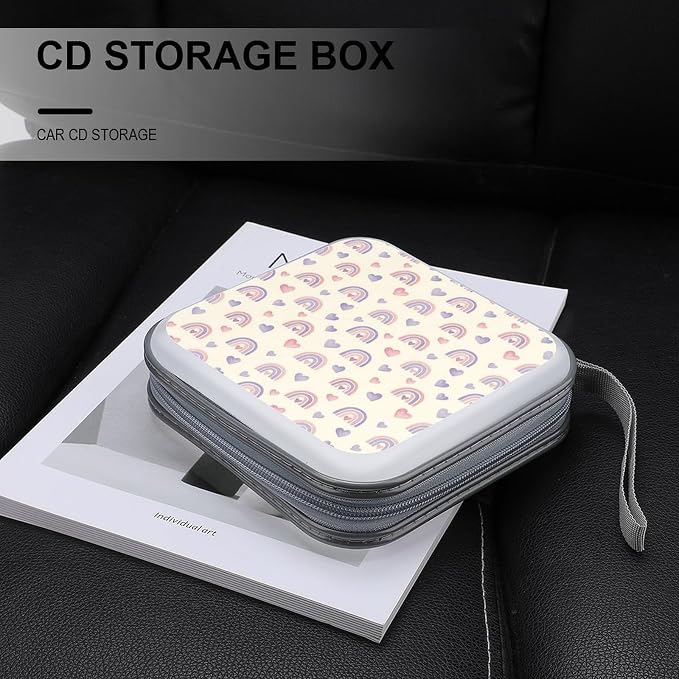 Hard Plastic Protective CD Case Love Purple Rainbow, 40-Disc Capacity Storage Binder with Zipper, Portable Organizer for Home Office