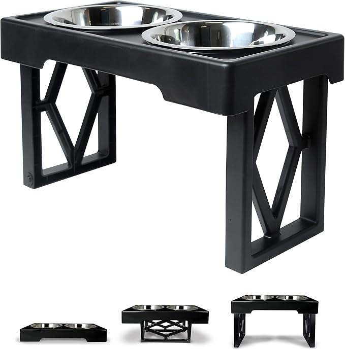 Pet Zone Designer Diner Elevated Dog Bowl Stand, 3 Adjustable Height Levels | 3 Height Adjustable, Includes 2 Stainless Steel Bowls with 7 Cup Capacity Each