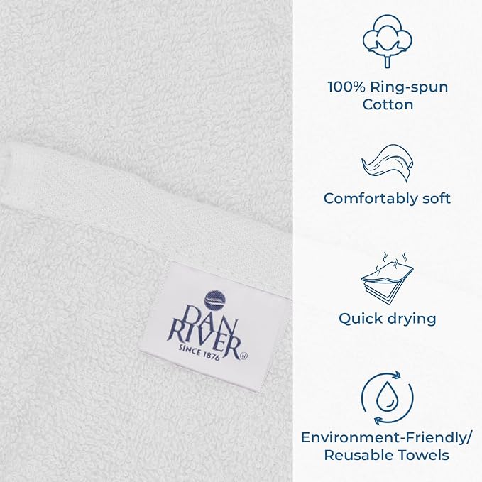 DAN RIVER Dog Towel - Pack of 1, 100% Cotton, 20x40, Ultra Soft 450 GSM, Super Absorbent & Quick Drying Towel for Dogs, Cats, and Other Pets, White Pet.