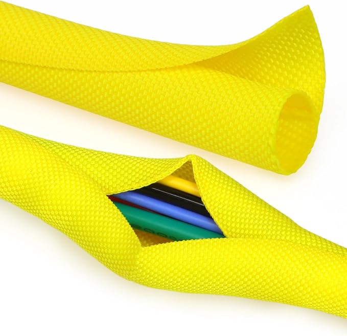 Split Braided Cable Sleeve，Flexible Wire Loom Tubing, Automotive Cord Protector Pet Proof, Cable Management for Computer TV Electric Wires Harness 16ft (Yellow, 8mm（5/16")