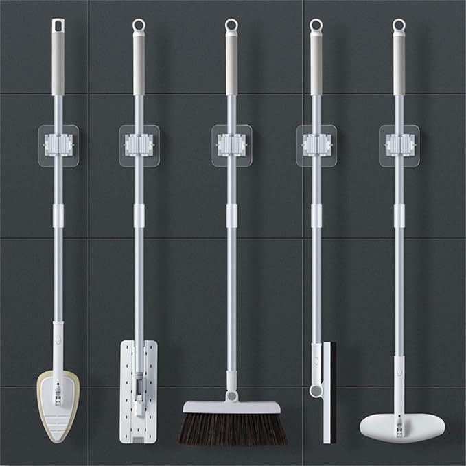 4-Pack Mop And Broom Holder Wall Mount Broom Grippers Holds Self Adhesive Drilling Broom And Dustpan Hanger For Home Wall Mount Broom Grippers