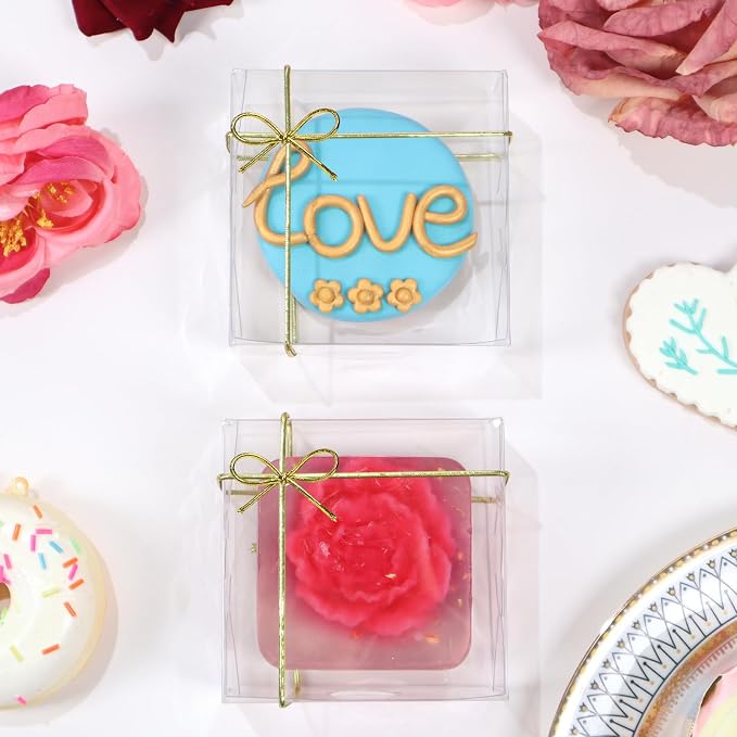 3.2"X3.2"X1.5" 50PCS Clear boxes for Gifts Party Wedding Favors | Perfect for Displaying Small Items-Jewelry, Crafts, Treats ,Oreos ,Soap,Macaron,Chocolate Truffle, Donu, Brownie More