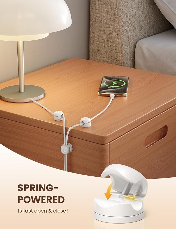 Lamicall 6 Pack Rotatable Cord Organizer, [1s Lock] Spring Cable Clips | Phone Charger Holder Cable Management for Desk Nightstand Wall, Office Home Dorm Room Apartment Organizer Accessories