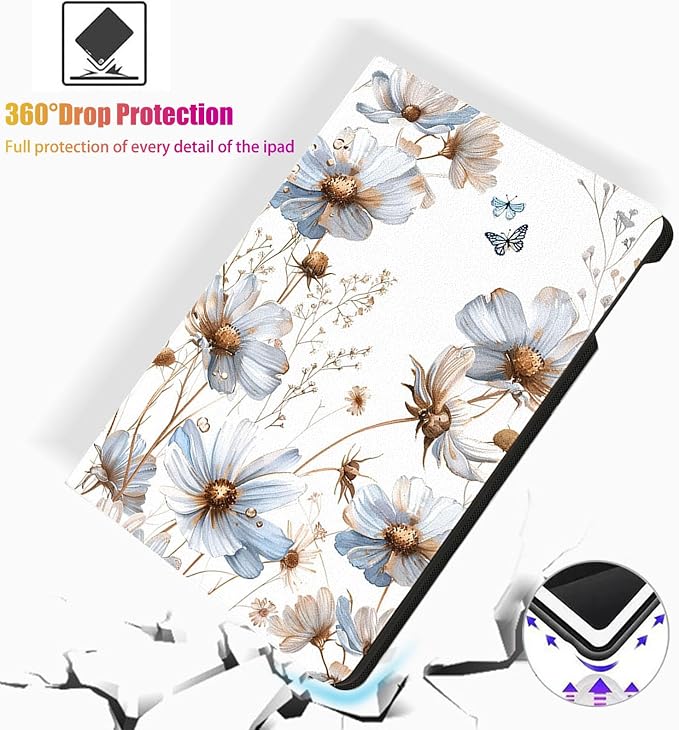 for Microsoft Surface Pro X/Pro X Plus-13 2019/2020/2021/2024 Tablet Case,Auto Wake/Sleep,Adjustable Stand Protective Cover - Blue Flower