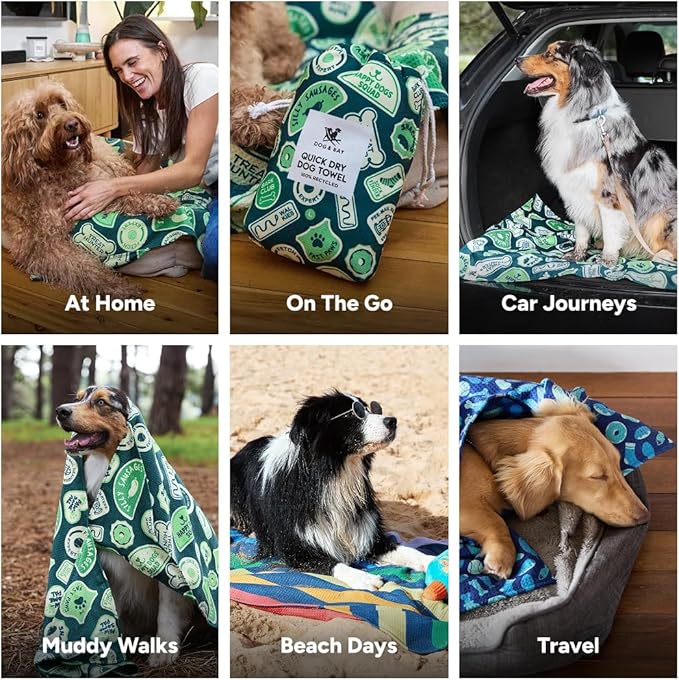 Dock & Bay Pet Towel - Super Absorbent & Quick Drying Dog Towels with Bag - 100% Recycled - Dog & Bay Club, Medium (90x50cm, 35x19)