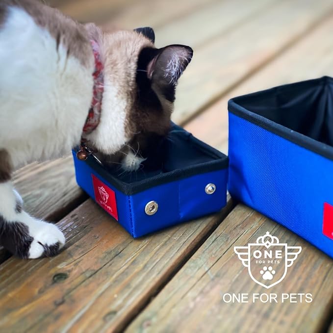 One for Pets Portable 2-in-1 Double Pet Kennel/Shelter, Fabric, Black/Royal Blue 20"x20"x39" - Car Seat-Belt Fixture Included (Collapsible Bowls)