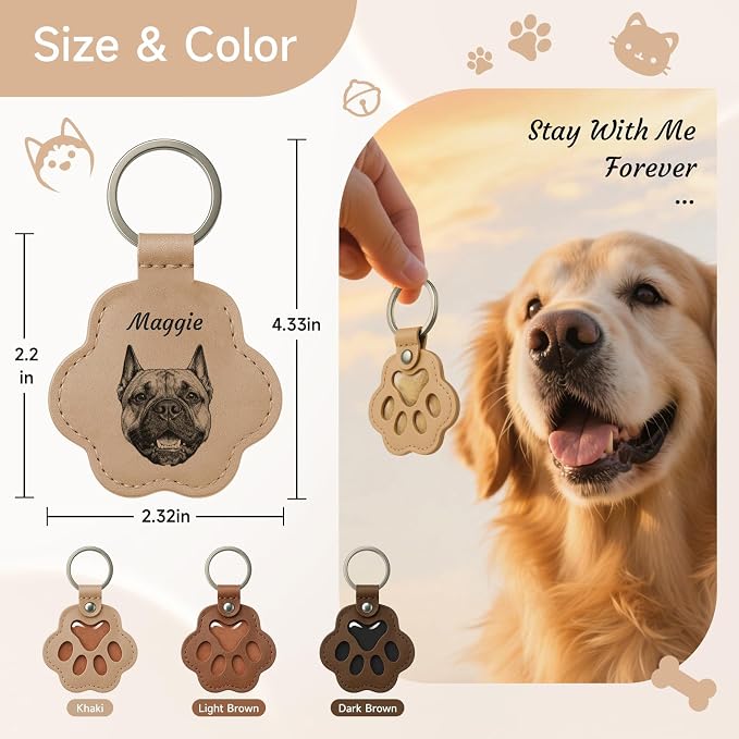 Personalized Pet Memorial Gifts for Dogs - Custom Name Paw-Shaped Leather Keychain, Refillable Keepsake for Bag or Key