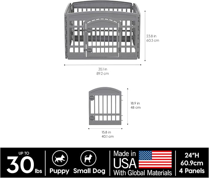 IRIS USA 4-Panel Dog Playpen, Pet Enclosure, Dark Gray | Heavy Duty Plastic, Puppy Training, Indoor Outdoor, Portable, Foldable, Multiple Pets