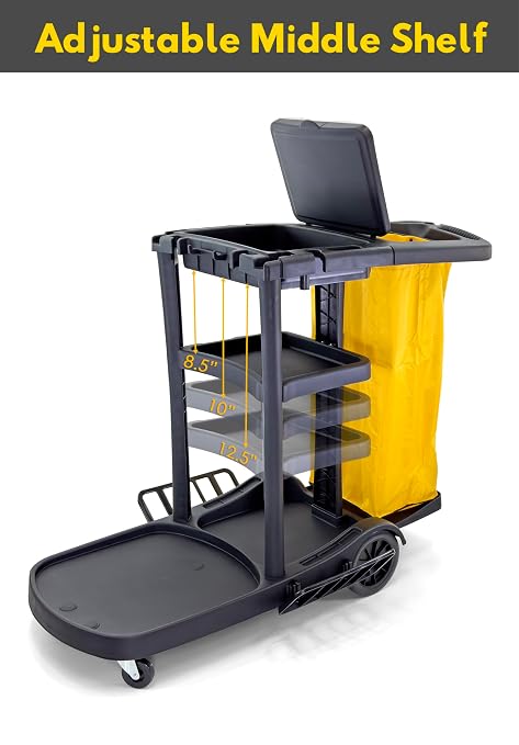 Commercial Housekeeping cart Janitorial cart with Cover and Vinyl Bag, L 52" x W 22" x H 40"