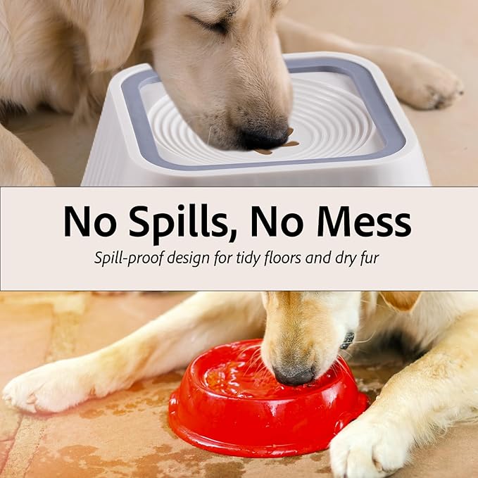 Dog Water Bowl,No Spill Water Bowl for Dogs 45oz Large Capacity,Safety Foam in the Dog Bowl, No Spill Bowl for Elevated Design Mess Proof is Easy to Clean, is Suitable for All Pets