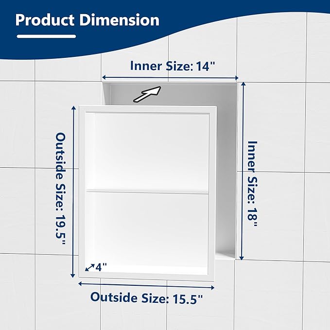 Qeke 14x 18 Medicine Cabinet Recessed with Double Shelves, Matte White | 304 Stainless Steel Medicine Cabinet without Mirror, No Tile Needed Wall Niche for Bathroom Storage, Space Saving & Durable