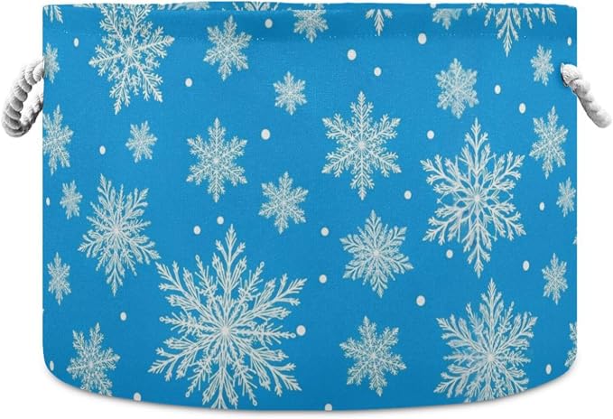 DOMIKING Large Storage Basket for Toys Snowflakes Christmas Blue Print Storage Bin Box Kids Laundry Hamper for Nursery Clothes Toys Books Home Decor