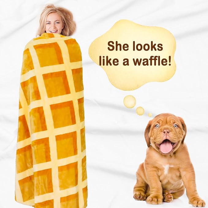Bnuitland Waffle Funny Blanket, 300 GSM Double Sided Giant Funny Novelty Realistic Food Blanket for Adults and Kids, Super Soft Flannel Throw