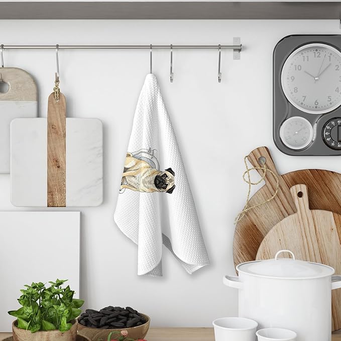 Pug Bathroom Towels, Funny Dog Bathroom Hand Towels Decorative Set of 3, Pug Dog Home Decor Gifts for Women