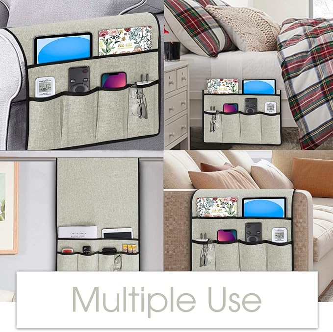 Joywell TV Remote Caddy Armchair Caddy for Recliner Sofa Armrest Organizer Non Slip Arm Chair Caddie with 6 Pocket Storage for Magazine, Tablet, Phone, iPad, Silver Grey