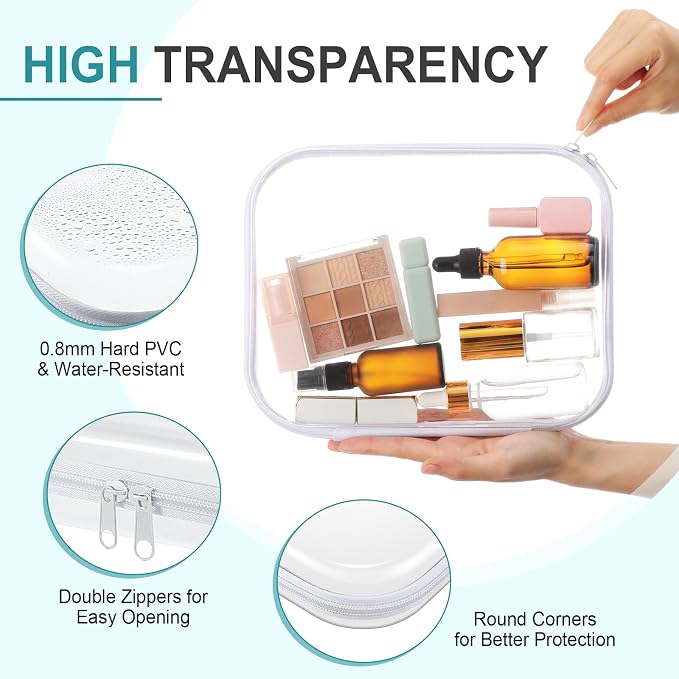 Ceenna 2 Pcs Clear Zipper Case Hard Shell Pouches,Large + Medium Set | Multiple Sizes Plastic Makeup Bags Pencil Case Organizer Diaper Bag Pouches Clear Travel Toiletry Bag for Women